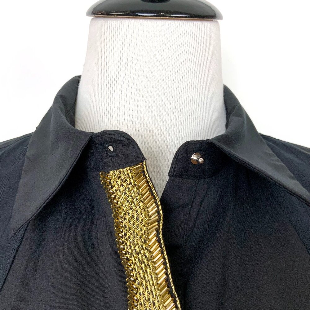 New Per Se by Carlisle Black Button Down Shirt Gold Embellishment Sz 14 - Picture 8 of 16